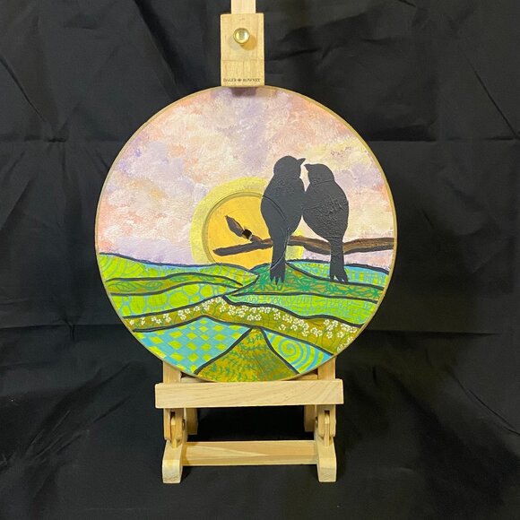 Hand painted Record - Birds on a Branch -1of1- by BadAsh -Unique Decor - Picture 1 of 1